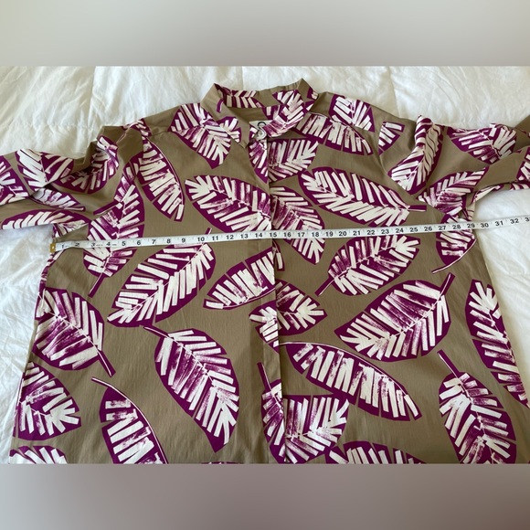 Marina Rinaldi Voyage Tan & Magenta Leaf Print A-Line Midi Dress – Resort Chic - Picture 9 of 13